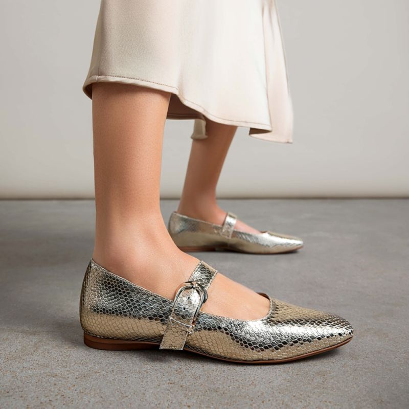 Naturalizer Women's 27 EDIT Carter Mary Jane - Champagne Metallic Snake Print Leather