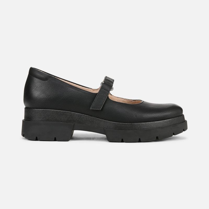 Naturalizer Women's SOUL Olivet Mary Jane Lug Flat - Black Faux Leather
