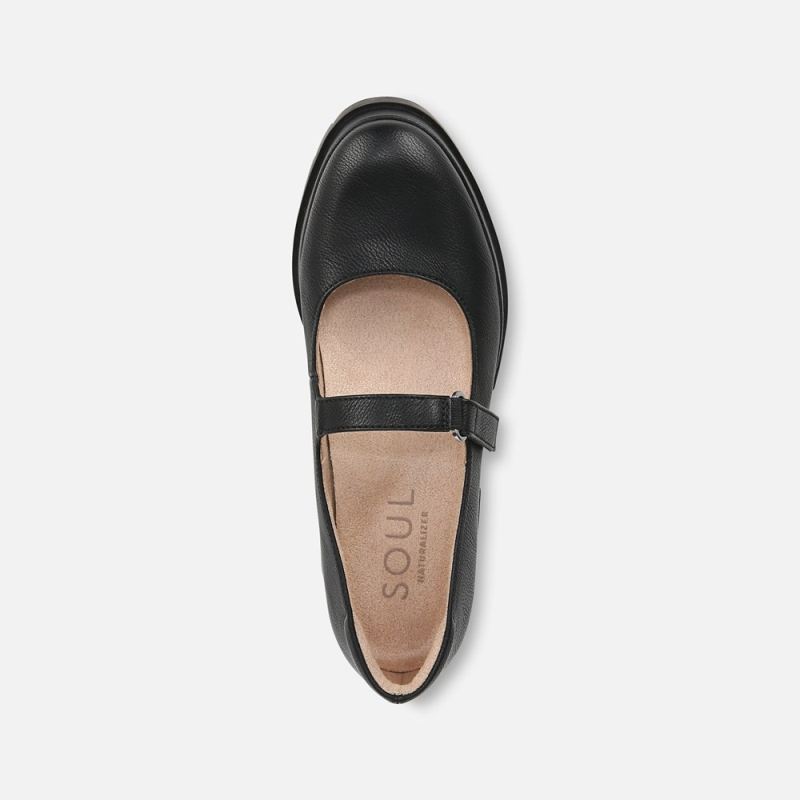 Naturalizer Women's SOUL Olivet Mary Jane Lug Flat - Black Faux Leather