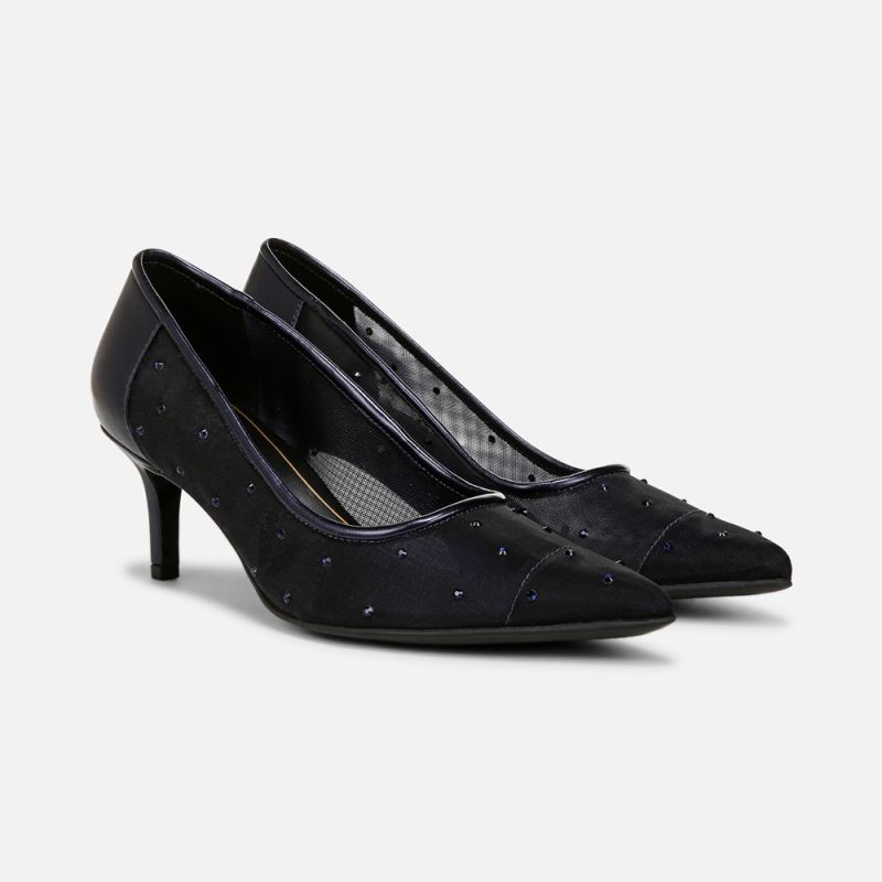 Naturalizer Women's Everly Pump - Midnight Blue Faux Leather \u0026 Mesh