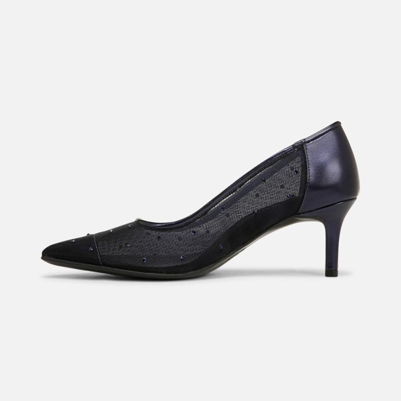 Naturalizer Women's Everly Pump - Midnight Blue Faux Leather \u0026 Mesh