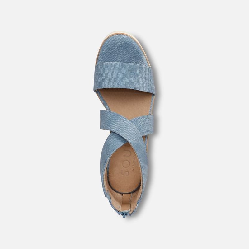 Naturalizer Women's Soul Goodtimes Wedge Sandal - Mid Blue Fabric