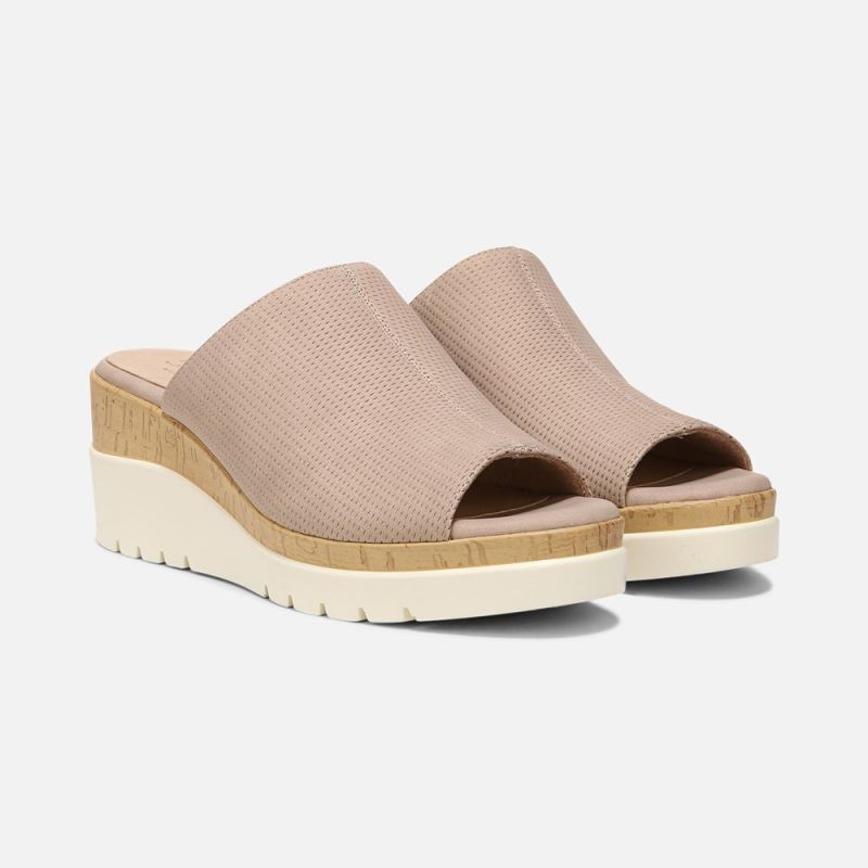 Naturalizer Women's Soul Goodtimes Mule Wedge Sandal - Light Taupe Synthetic