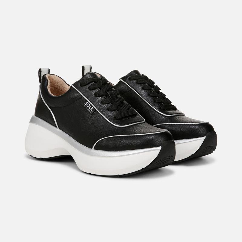 Naturalizer Women's SOUL Roquel Lace Up Sneaker - Black Faux Leather
