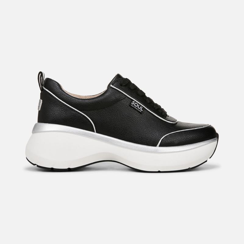 Naturalizer Women's SOUL Roquel Lace Up Sneaker - Black Faux Leather
