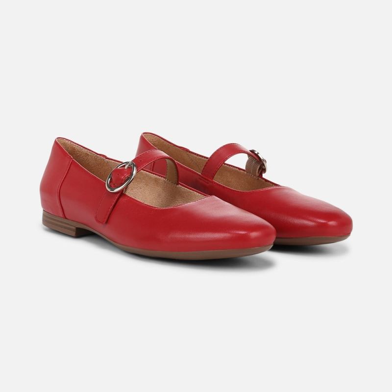 Naturalizer Women's Kelly Mary Jane Flat - Crimson Red Leather