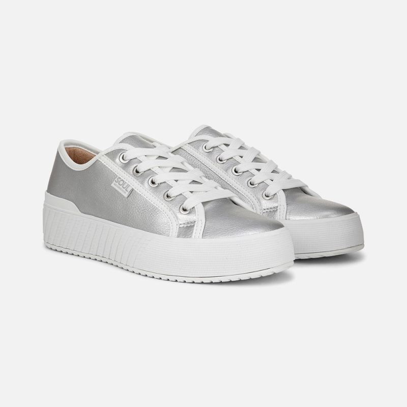 Naturalizer Women's SOUL Iliana Lace Up Sneaker - Silver Faux Leather