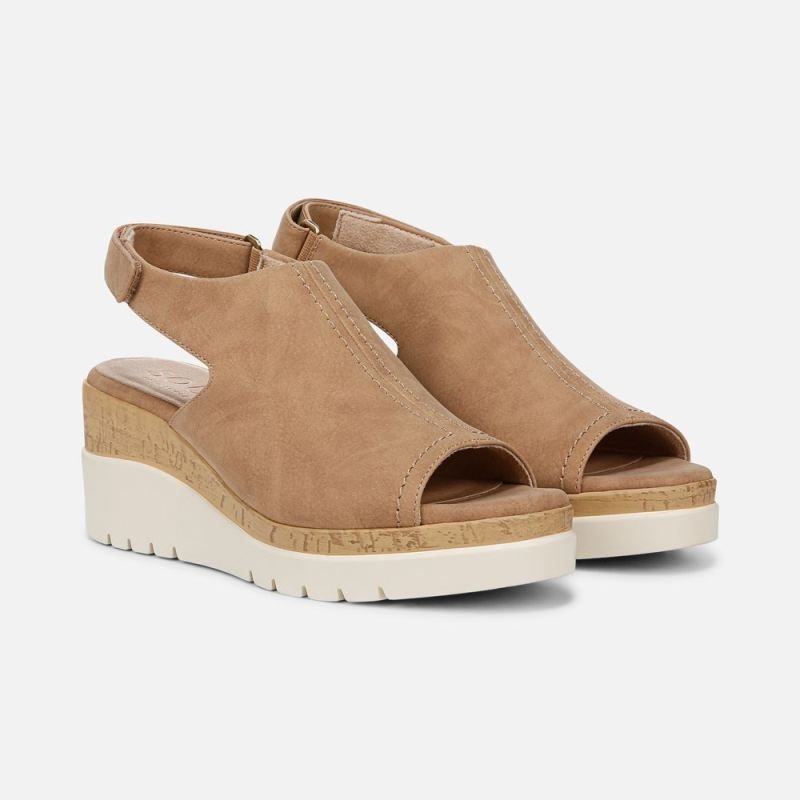 Naturalizer Women's SOUL Giselle Wedge Sandal - Birchwood Brown Faux Nubuck