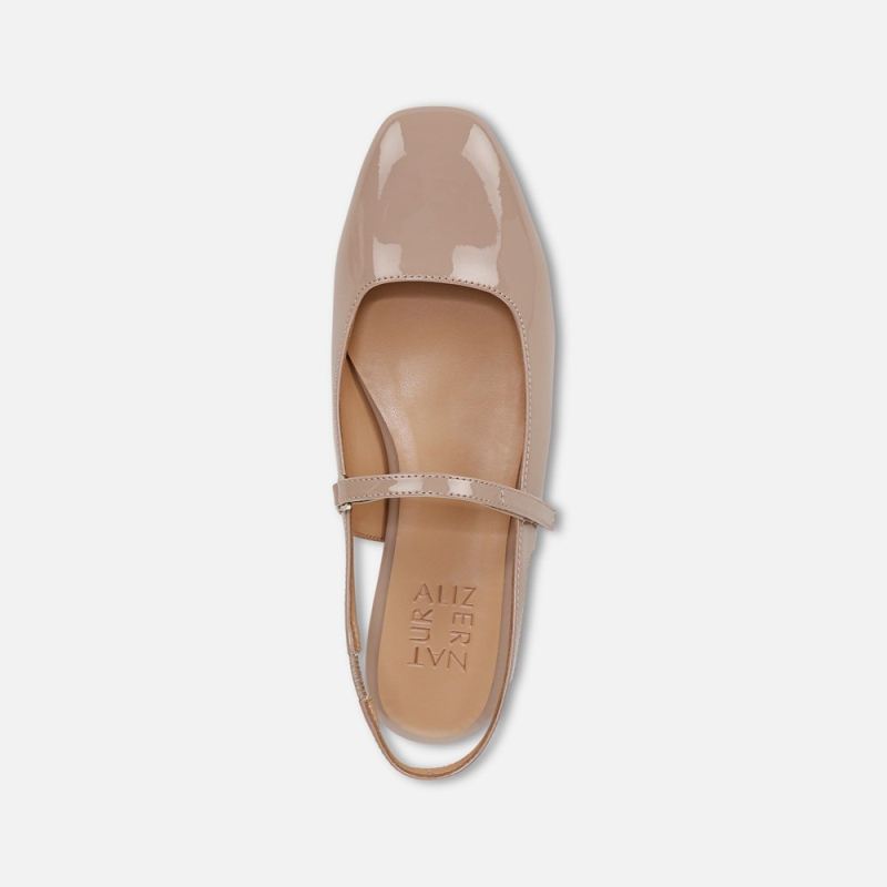 Naturalizer Women's Connie Mary Jane Slingback Flat - Warm Taupe Patent Faux Leather