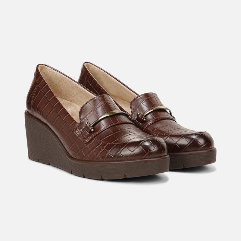 Naturalizer Women's SOUL Achieve Wedge - Dark Brown Croco Synthetic