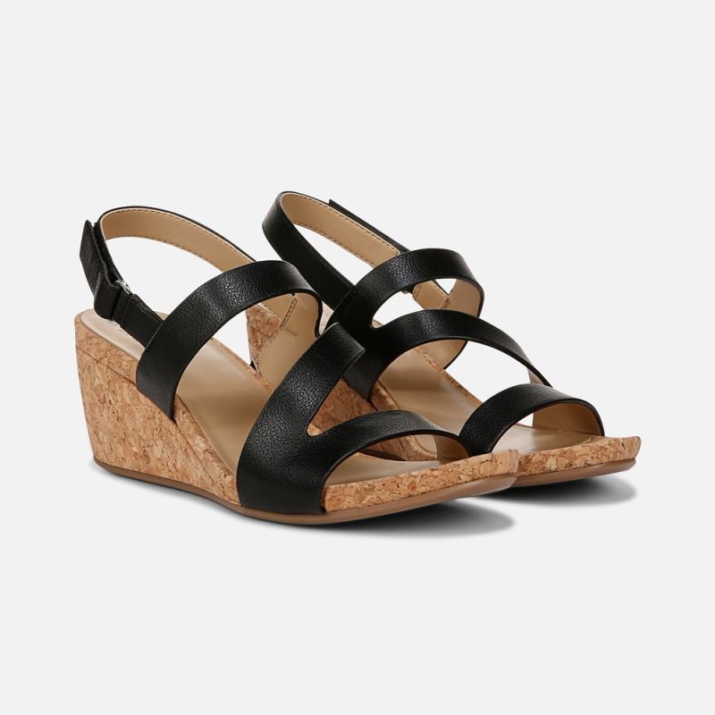 Naturalizer Women's Adria Wedge Sandal - Black Faux Leather