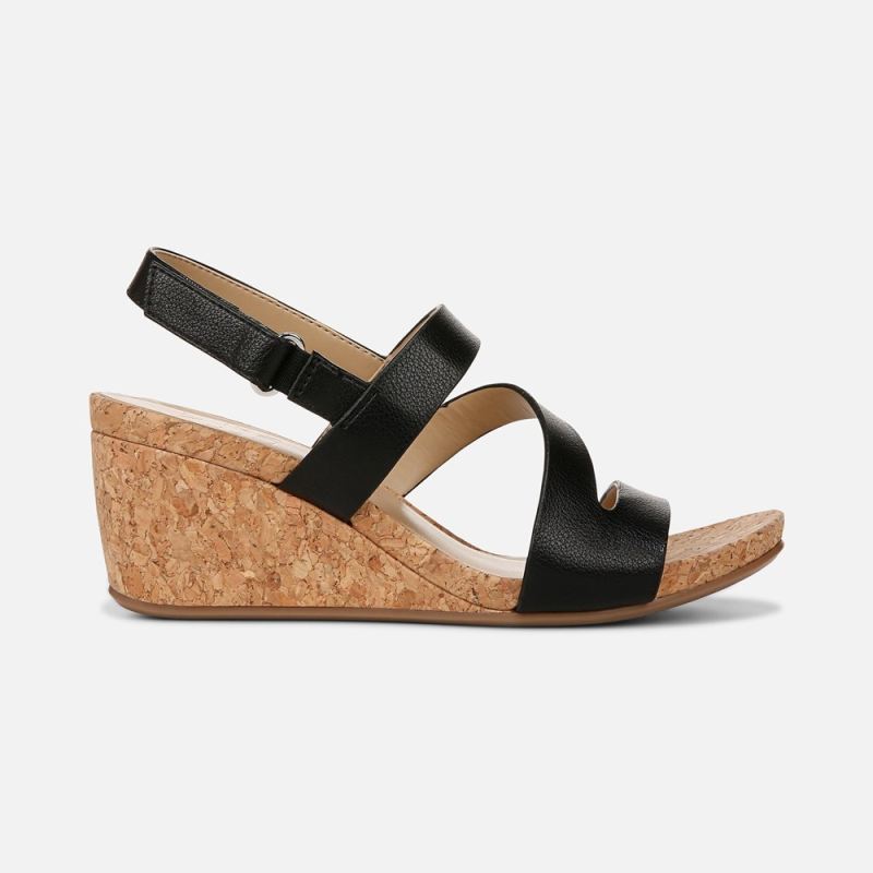 Naturalizer Women's Adria Wedge Sandal - Black Faux Leather