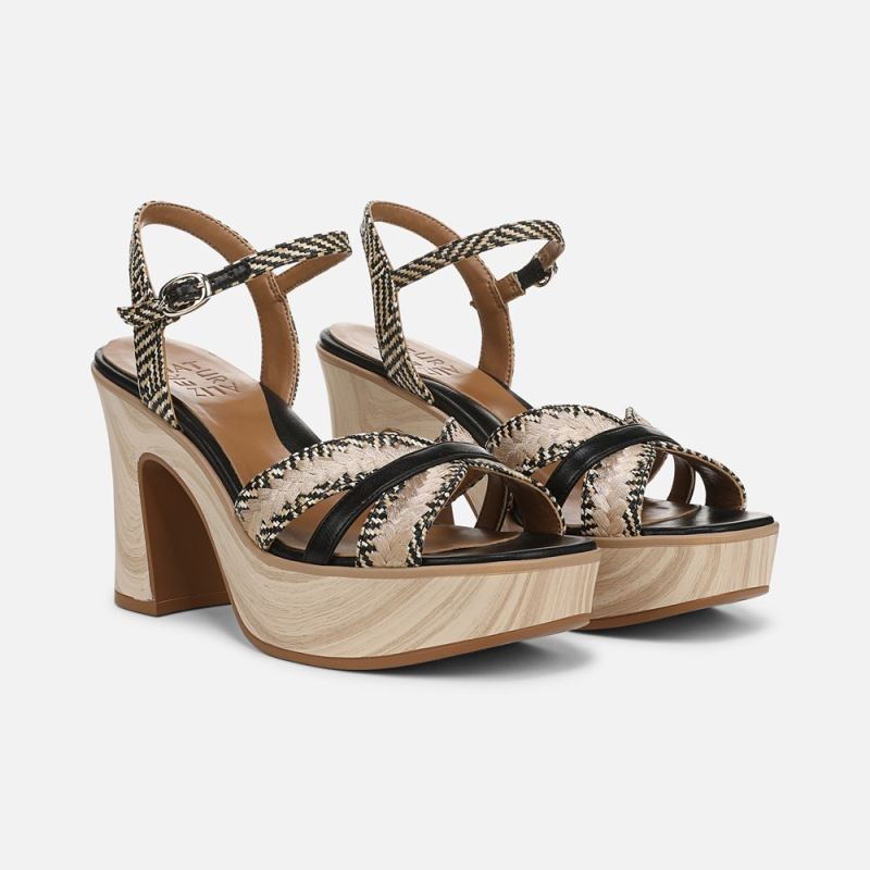 Naturalizer Women's Katalina Platform Sandal - Black / Tan Weave Fabric