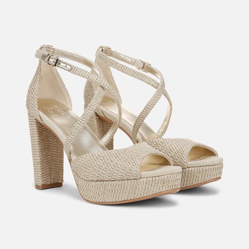 Naturalizer Women's Melody Dress Sandal - Light Tan Metallic Woven Fabric