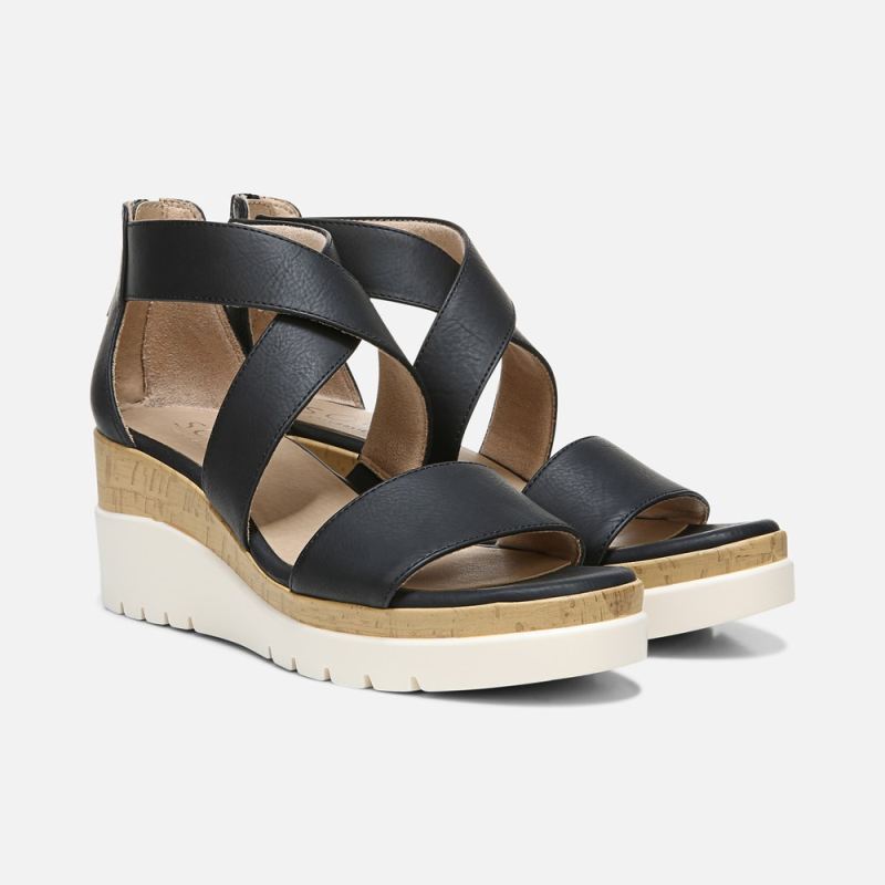 Naturalizer Women's Soul Goodtimes Wedge Sandal - Black Synthetic