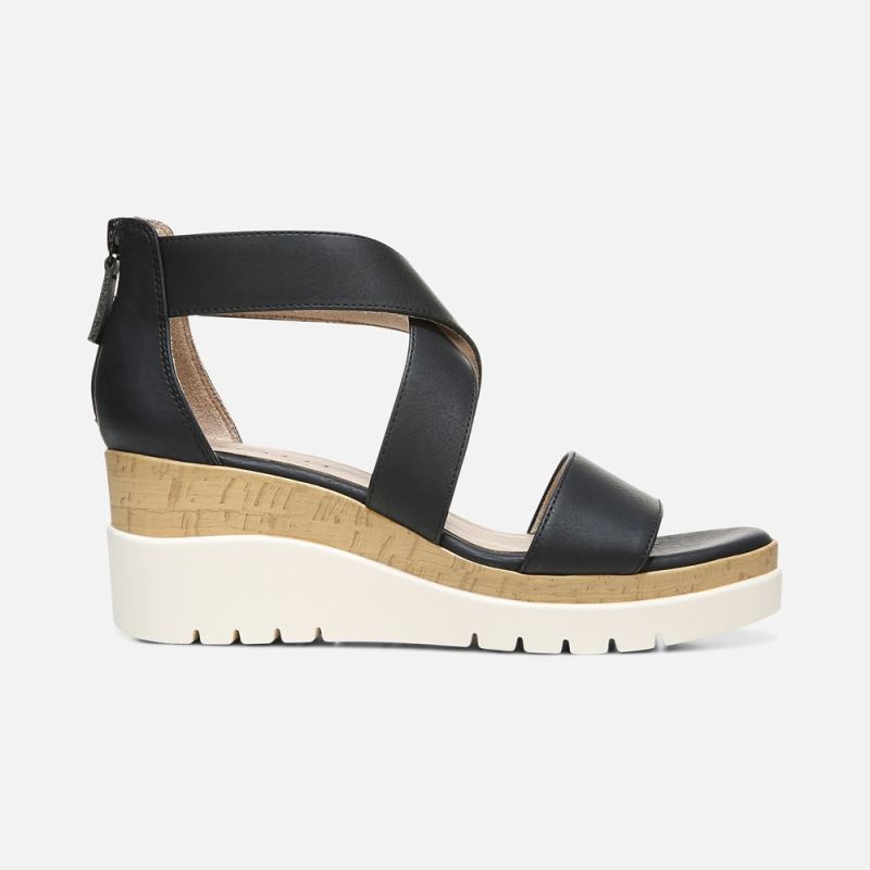 Naturalizer Women's Soul Goodtimes Wedge Sandal - Black Synthetic