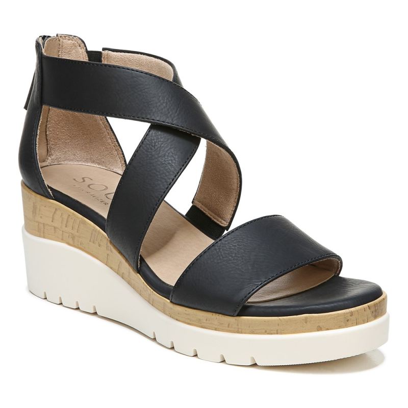 Naturalizer Women's Soul Goodtimes Wedge Sandal - Black Synthetic