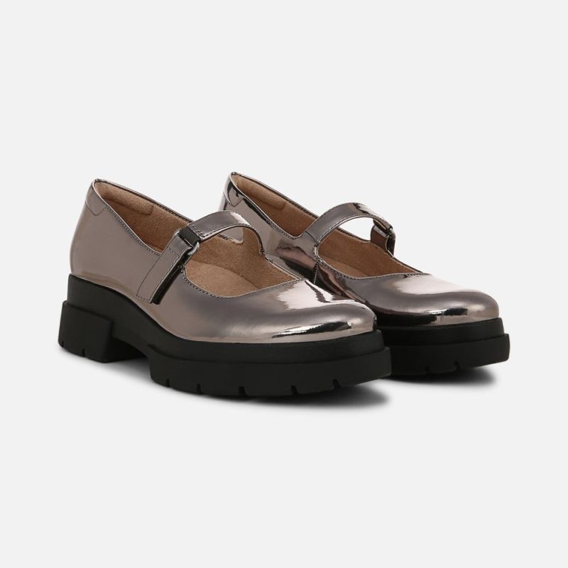Naturalizer Women's SOUL Olivet Mary Jane Lug Flat - Pewter Faux Leather