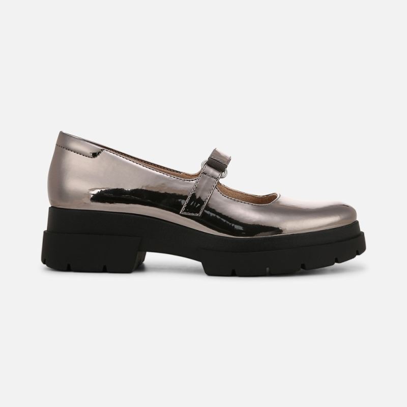 Naturalizer Women's SOUL Olivet Mary Jane Lug Flat - Pewter Faux Leather