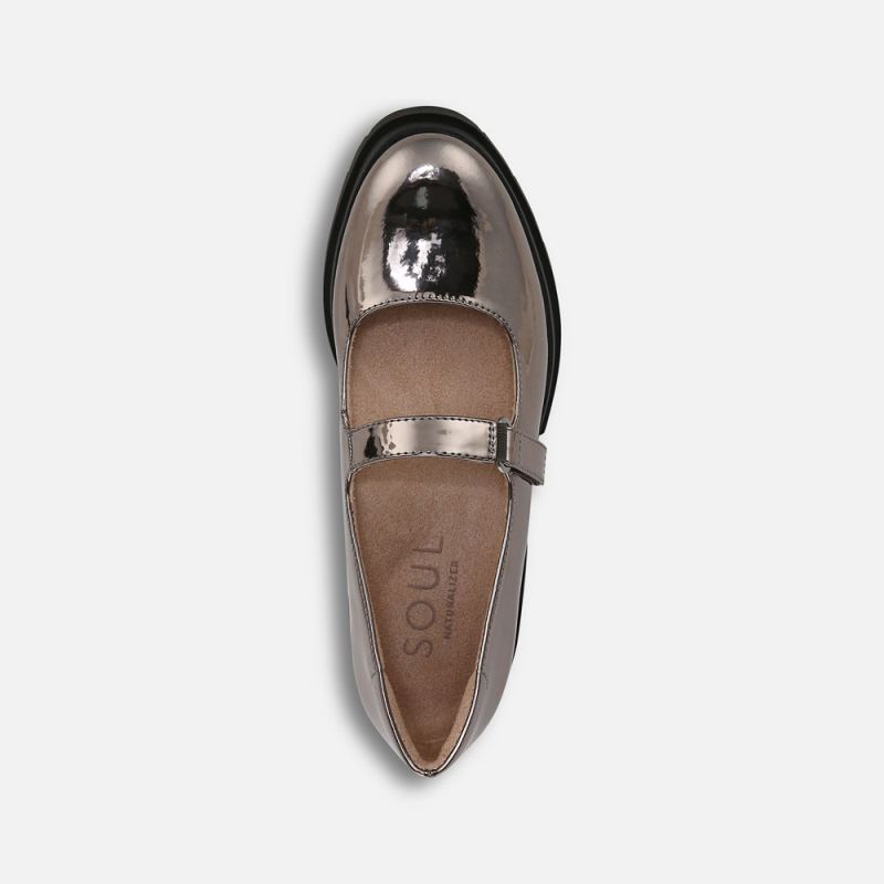 Naturalizer Women's SOUL Olivet Mary Jane Lug Flat - Pewter Faux Leather