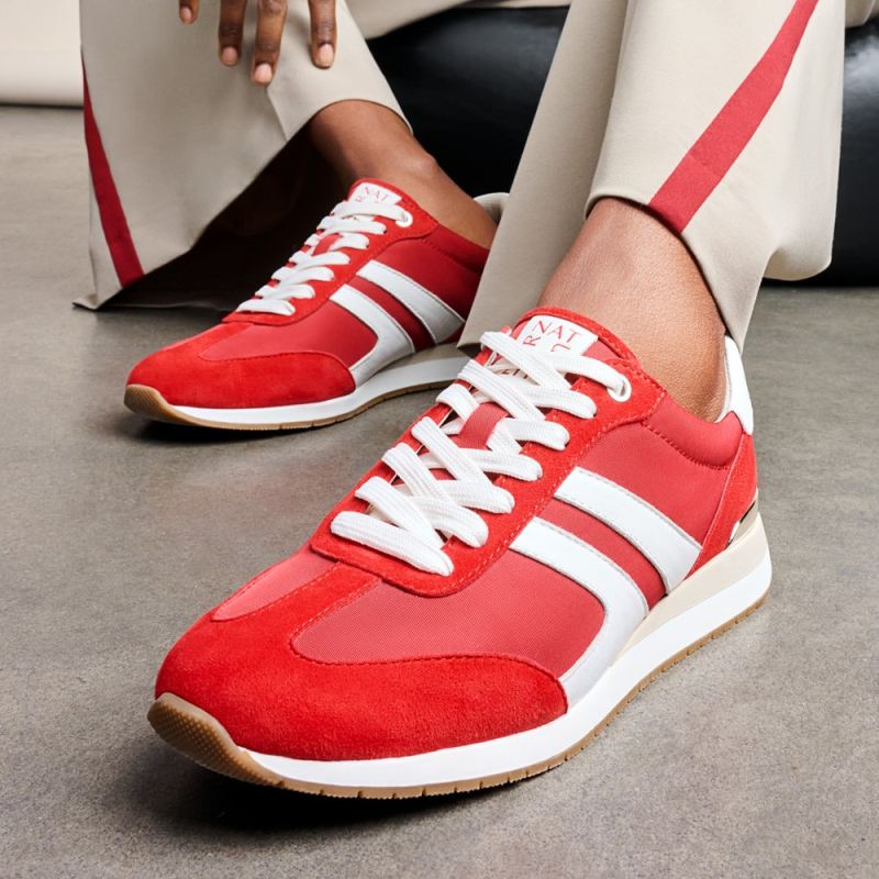 Naturalizer Women's Lorena Lace Up Sneaker - Deep Red Fabric \u0026 Suede