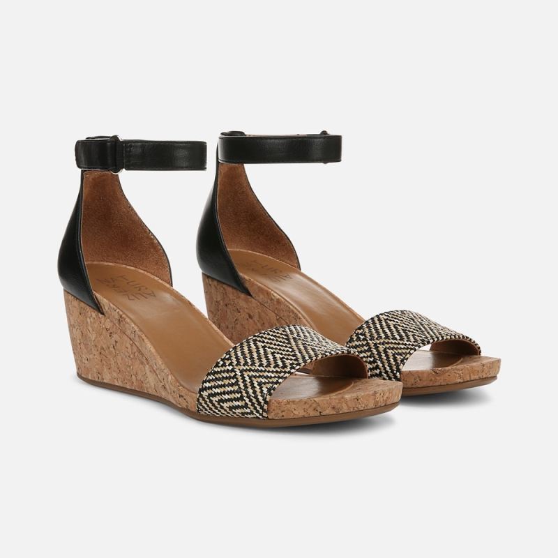 Naturalizer Women's Areda Wedge Sandal - Black Basket Weave Faux Leather