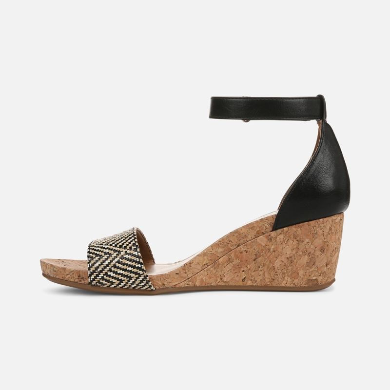 Naturalizer Women's Areda Wedge Sandal - Black Basket Weave Faux Leather