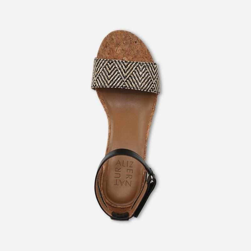 Naturalizer Women's Areda Wedge Sandal - Black Basket Weave Faux Leather