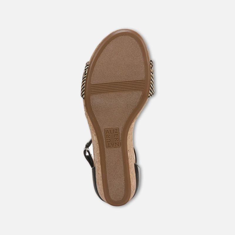 Naturalizer Women's Areda Wedge Sandal - Black Basket Weave Faux Leather