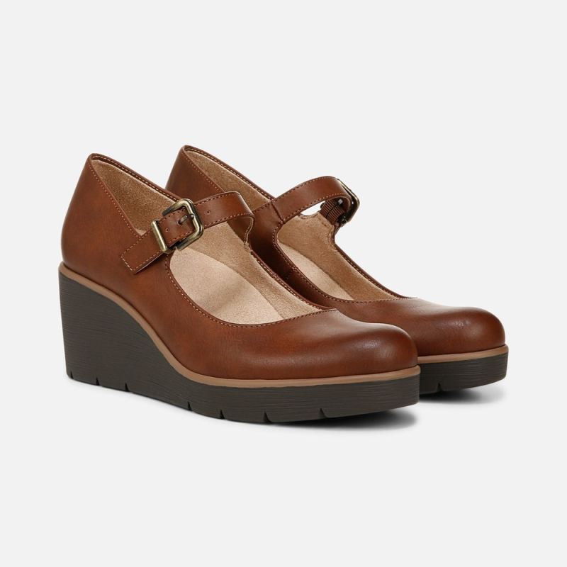 Naturalizer Women's SOUL Adore Mary Jane Wedge - Toffee Brown Faux Leather