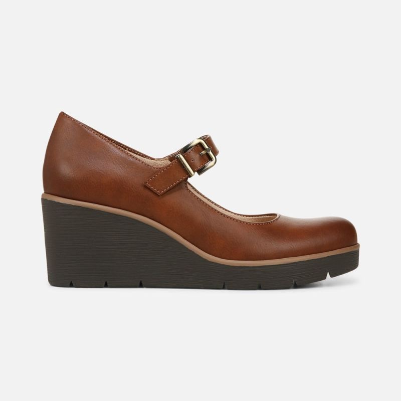 Naturalizer Women's SOUL Adore Mary Jane Wedge - Toffee Brown Faux Leather
