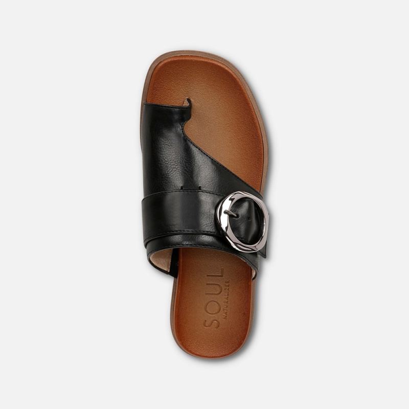 Naturalizer Women's SOUL Joanie Slide Sandal - Black Faux Leather