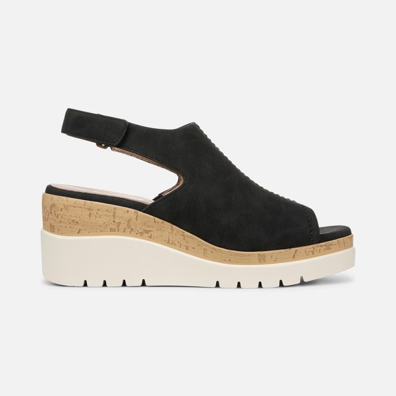 Naturalizer Women's SOUL Giselle Wedge Sandal - Black Faux Nubuck