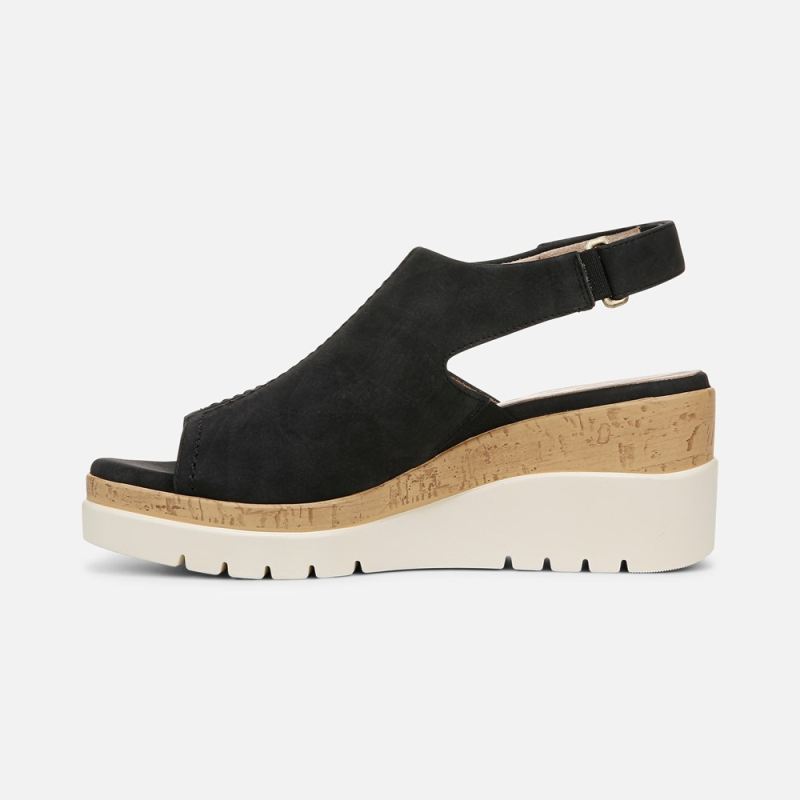 Naturalizer Women's SOUL Giselle Wedge Sandal - Black Faux Nubuck