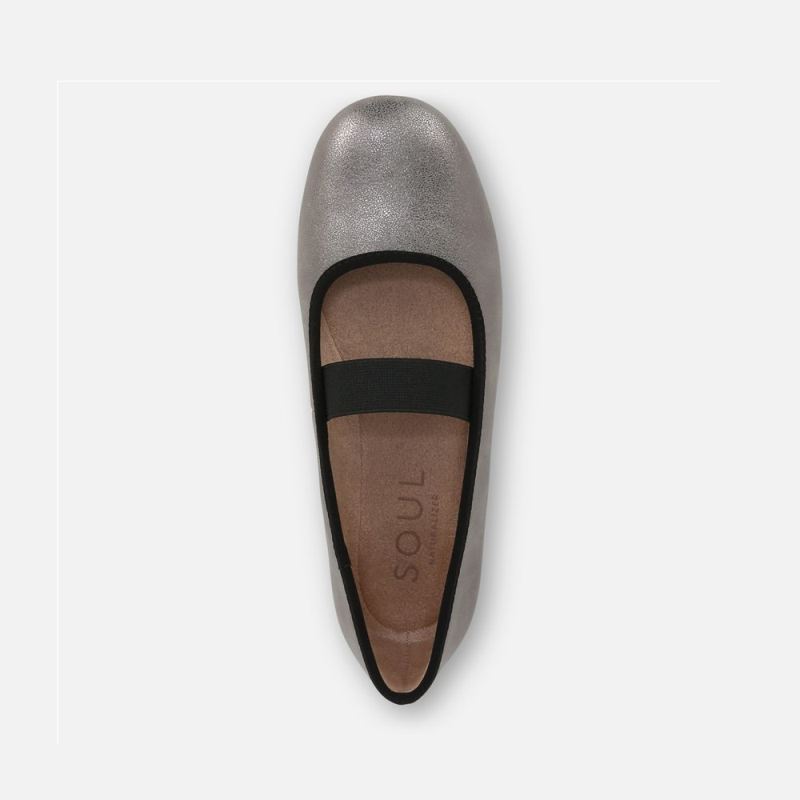 Naturalizer Women's SOUL Brilliant Mary Jane Flat - Pewter Faux Leather
