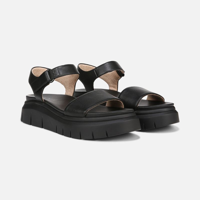 Naturalizer Women's SOUL Poppi Wedge Sandal - Black tumbled