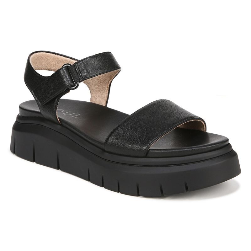 Naturalizer Women's SOUL Poppi Wedge Sandal - Black tumbled