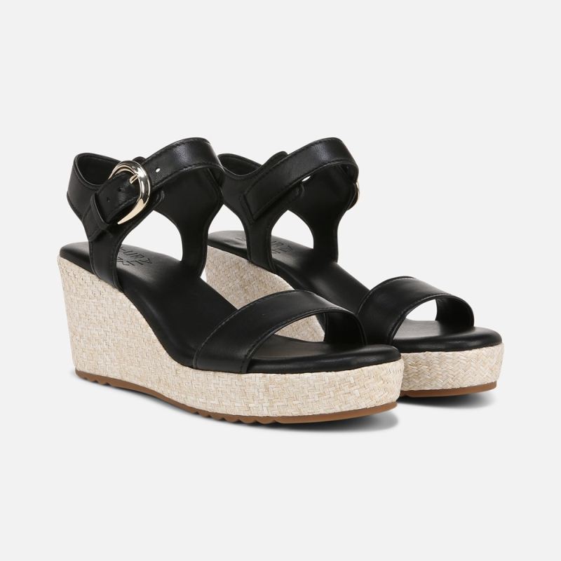 Naturalizer Women's Stella Wedge Sandal - Black Leather