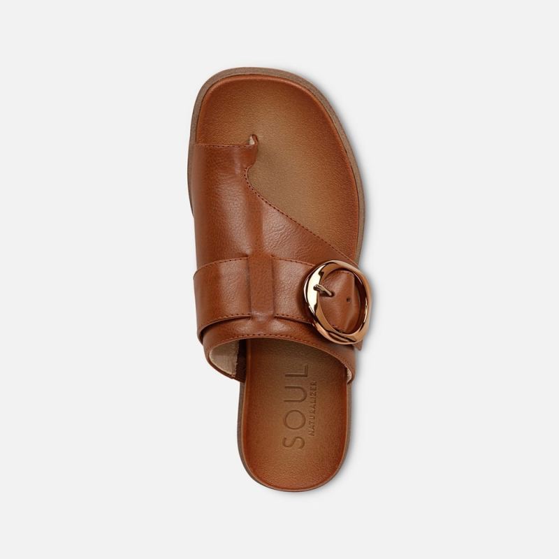 Naturalizer Women's SOUL Joanie Slide Sandal - Mid Brown Faux Leather