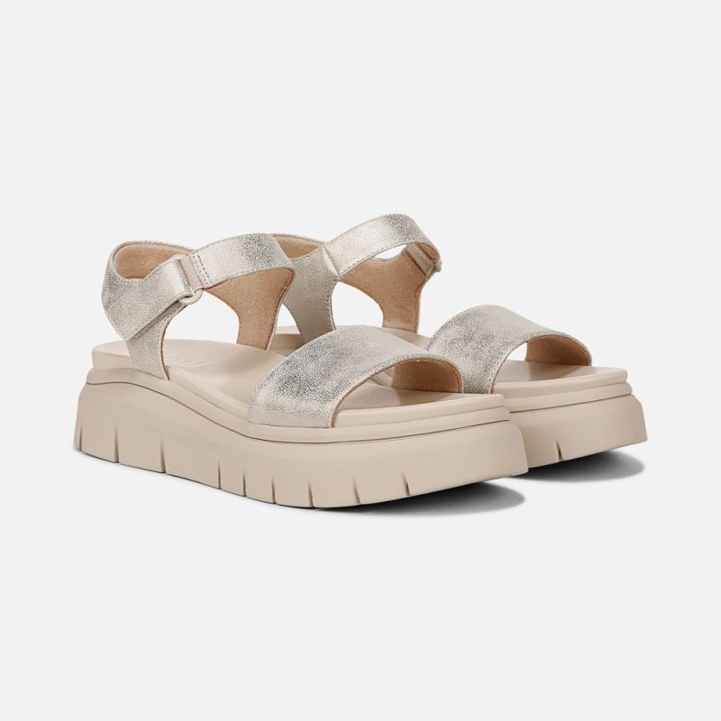 Naturalizer Women's SOUL Poppi Wedge Sandal - Light Gold Faux Leather