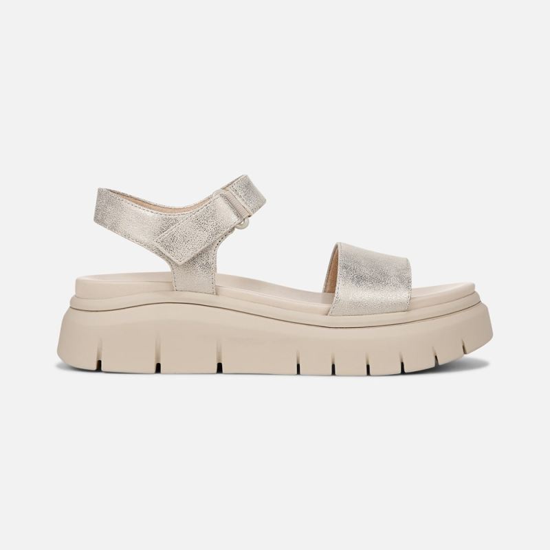 Naturalizer Women's SOUL Poppi Wedge Sandal - Light Gold Faux Leather