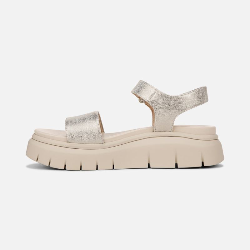 Naturalizer Women's SOUL Poppi Wedge Sandal - Light Gold Faux Leather