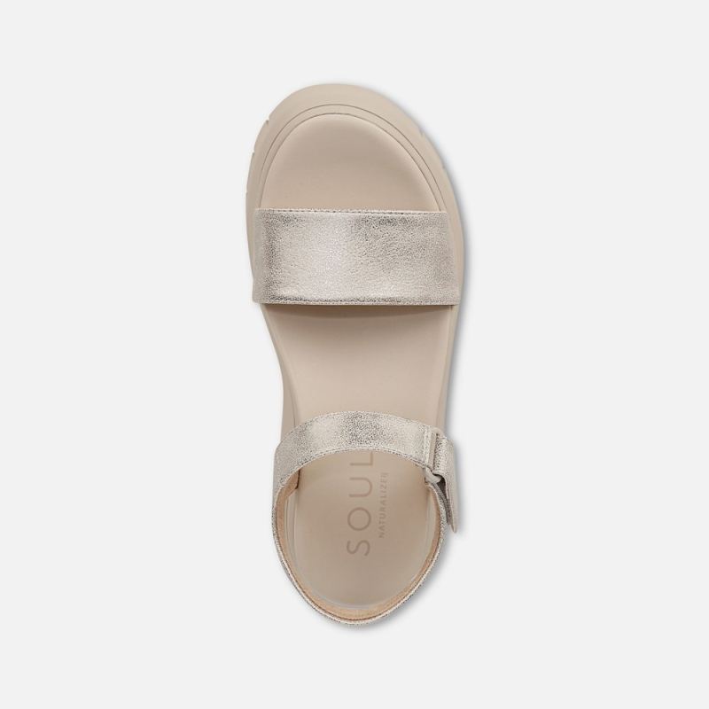 Naturalizer Women's SOUL Poppi Wedge Sandal - Light Gold Faux Leather