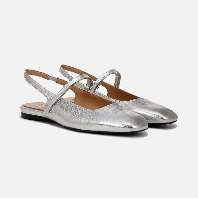 Naturalizer Women's Connie Mary Jane Slingback Flat - Silver Leather