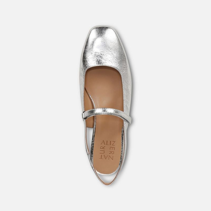 Naturalizer Women's Connie Mary Jane Slingback Flat - Silver Leather