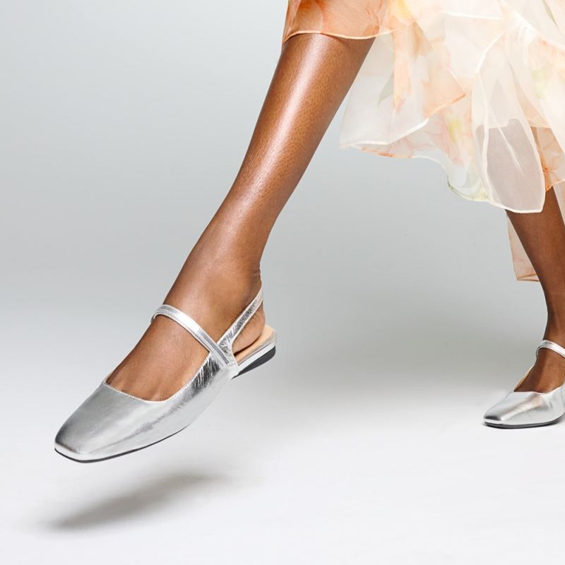 Naturalizer Women's Connie Mary Jane Slingback Flat - Silver Leather