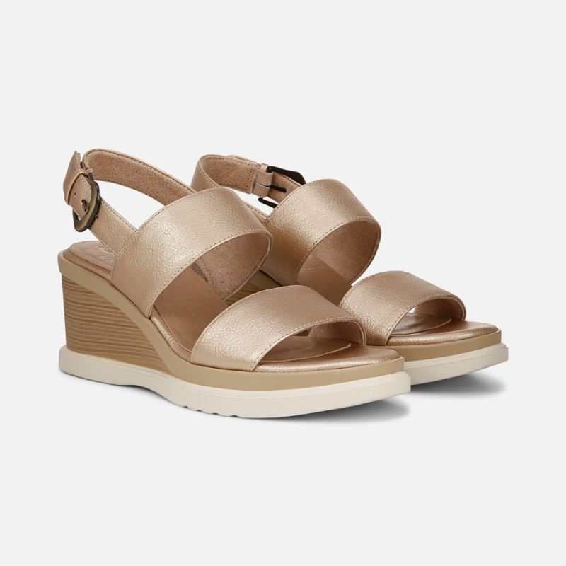 Naturalizer Women's SOUL Livia Wedge Sandal - Gold Faux Leather