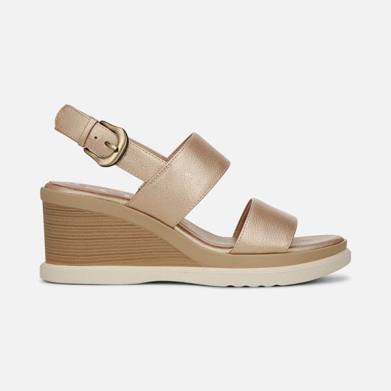 Naturalizer Women's SOUL Livia Wedge Sandal - Gold Faux Leather
