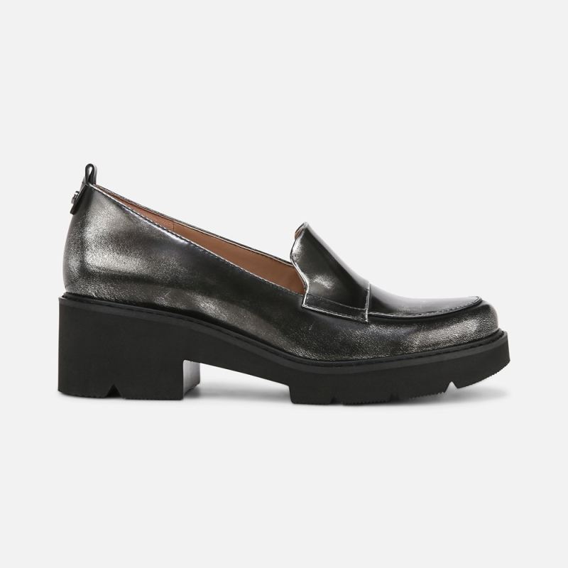 Naturalizer Women's Darry Lug Sole Loafer - Black / Silver Leather