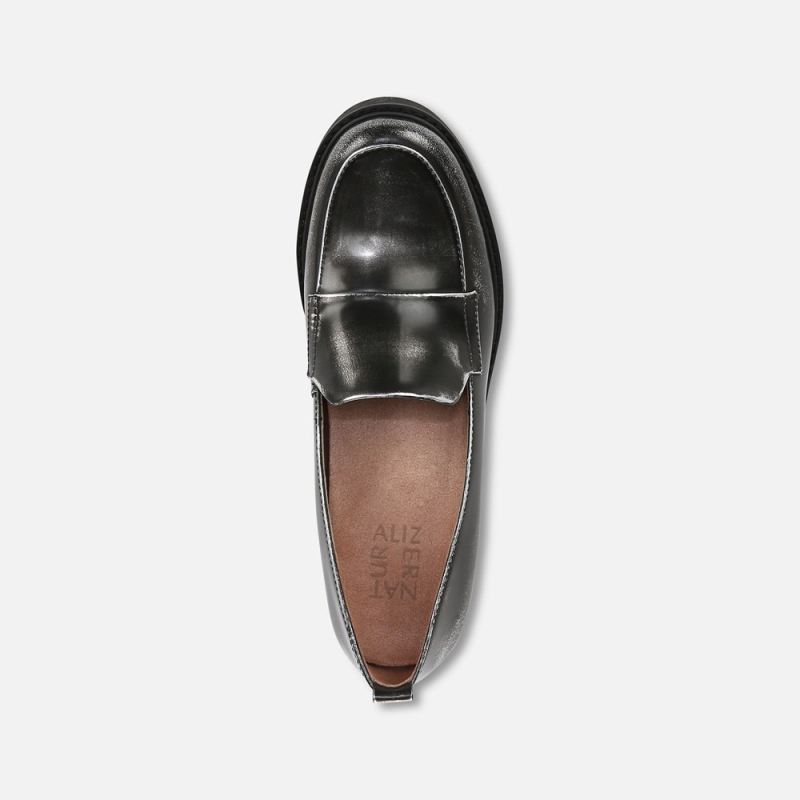 Naturalizer Women's Darry Lug Sole Loafer - Black / Silver Leather
